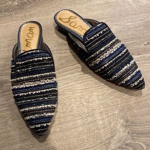Sam Edelman Woven Navy & Metallic Mules Sz…